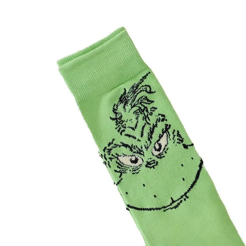 5 Pairs of Novel and Interesting Christmas Cartoon Women's High Socks Breathable Cotton Printed Couple Knitted Gift Socks