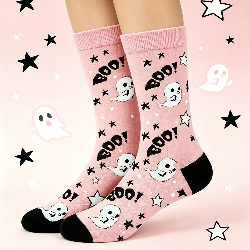 1 Pair of Halloween Casual Socks for Men and Women in Autumn and Winter, Fun Pumpkin Bat Socks, Perfect Gift for Halloween