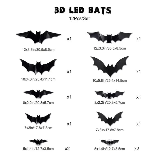 12/24pcs Halloween Bat Party Decal LED