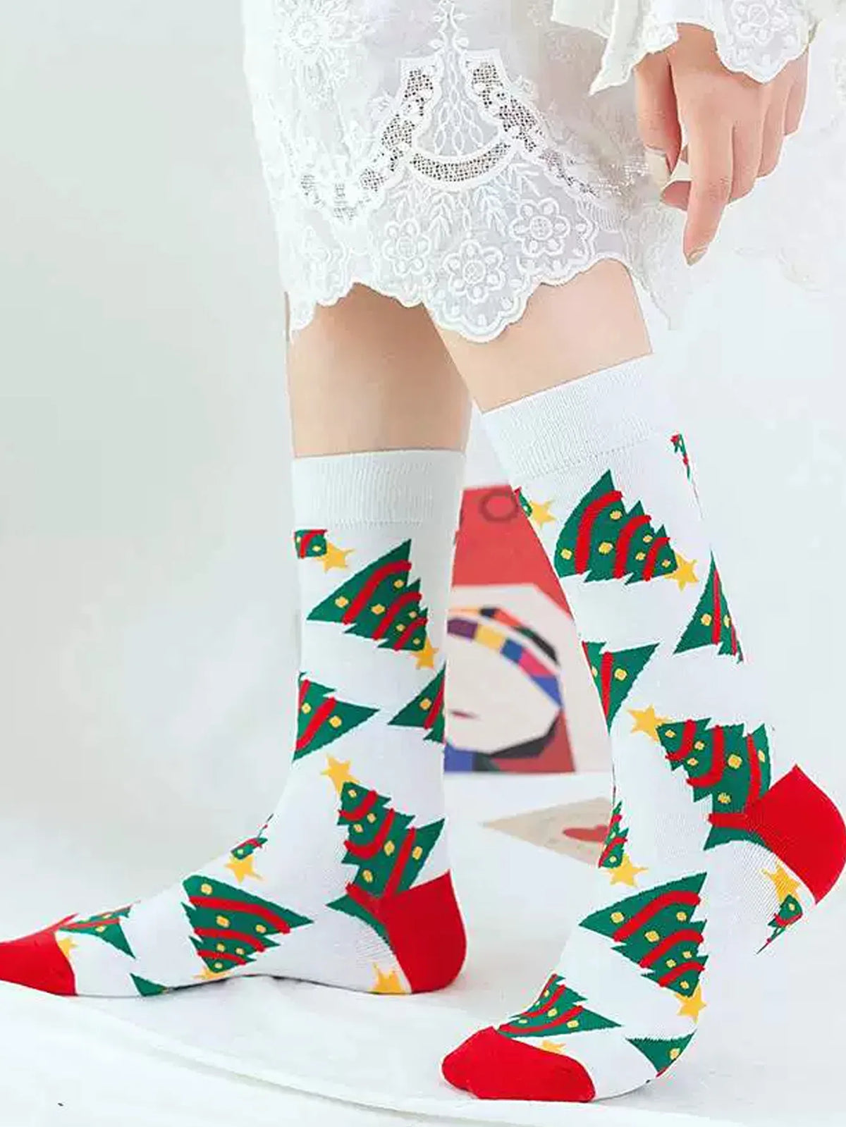 5 Pairs of Christmas Socks for Women, Christmas Gifts, Cartoon Cute Mid-Calf Socks, Autumn and Winter European and American Style Socks, Stylish Christmas Slouch Socks