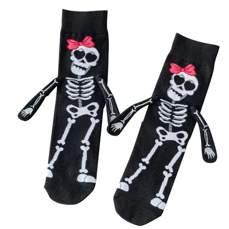 1 Pair Halloween Cartoon Socks Cute Bat Hand Holding Mid-Calf Funny Novelty Socks Spooky Costume Gift for Women Men Party Unisex