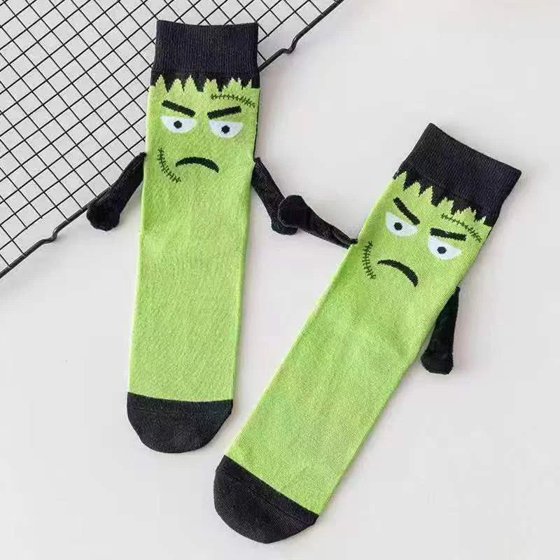 1 Pair Halloween Cartoon Socks Cute Bat Hand Holding Mid-Calf Funny Novelty Socks Spooky Costume Gift for Women Men Party Unisex