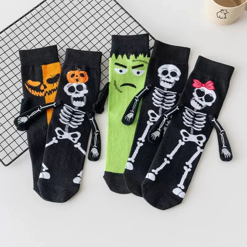 1 Pair Halloween Cartoon Socks Cute Bat Hand Holding Mid-Calf Funny Novelty Socks Spooky Costume Gift for Women Men Party Unisex