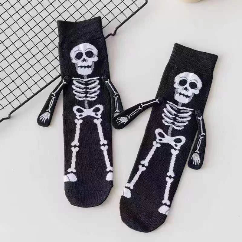 1 Pair Halloween Cartoon Socks Cute Bat Hand Holding Mid-Calf Funny Novelty Socks Spooky Costume Gift for Women Men Party Unisex