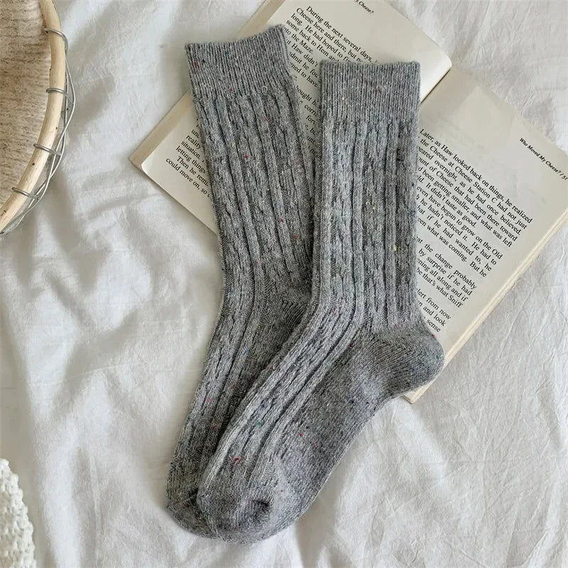Women's Socks Winter New Novelty Fashion Japanese Style Casual Crew Socks Warm Striped Autumn Simple Wool Socks For Girls Trendy
