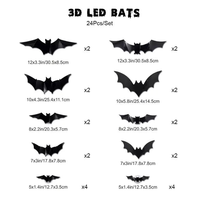 12/24pcs Halloween Bat Party Decal LED