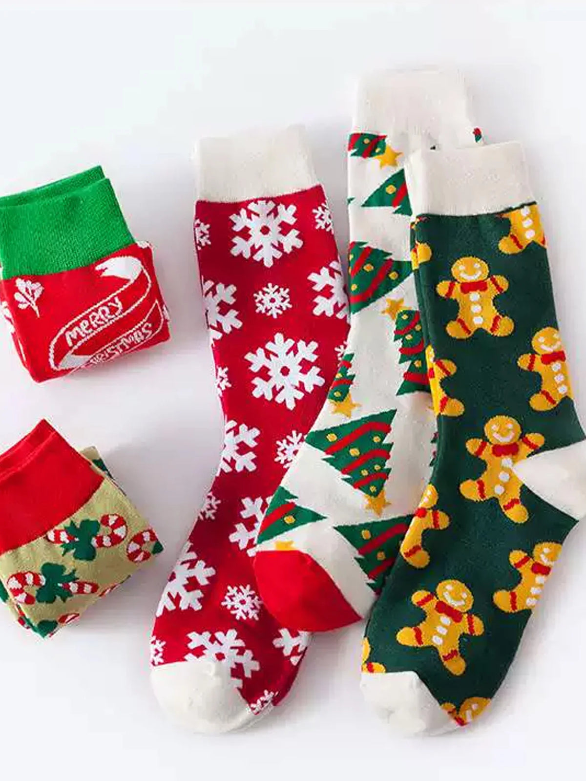 5 Pairs of Christmas Socks for Women, Christmas Gifts, Cartoon Cute Mid-Calf Socks, Autumn and Winter European and American Style Socks, Stylish Christmas Slouch Socks