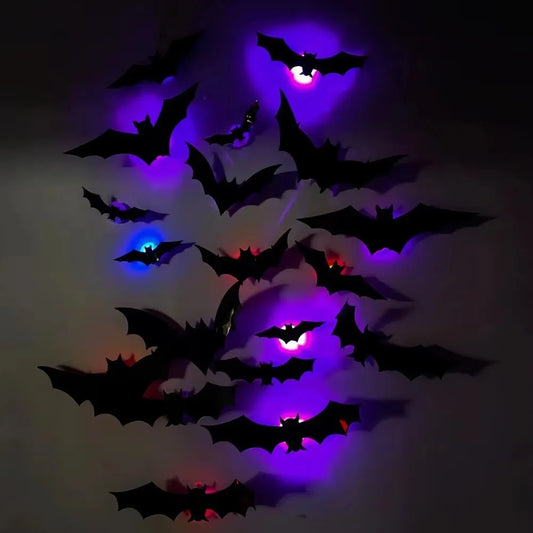 12/24pcs Halloween Bat Party Decal LED