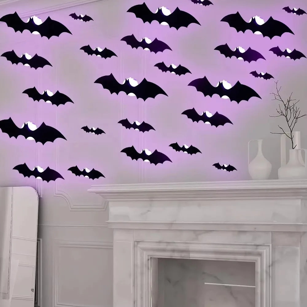 12/24pcs Halloween Bat Party Decal LED