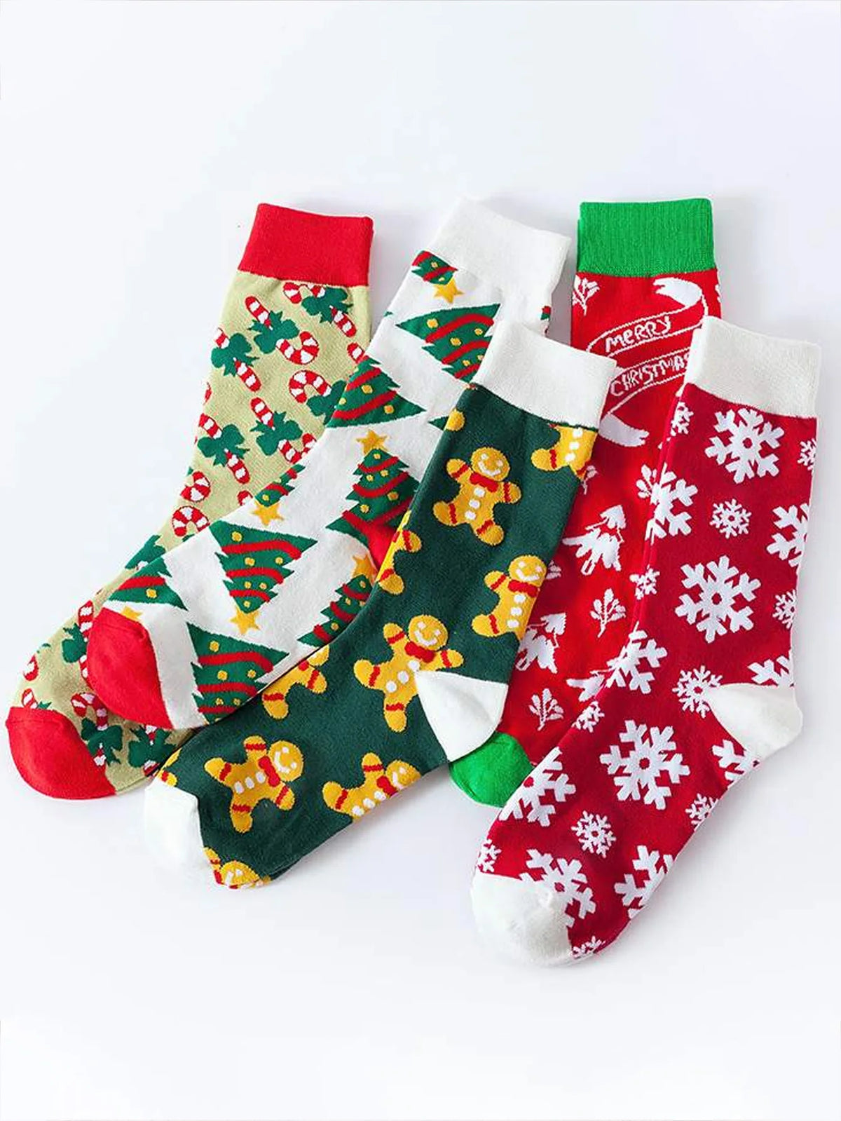 5 Pairs of Christmas Socks for Women, Christmas Gifts, Cartoon Cute Mid-Calf Socks, Autumn and Winter European and American Style Socks, Stylish Christmas Slouch Socks