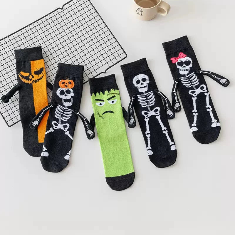 1 Pair Halloween Cartoon Socks Cute Bat Hand Holding Mid-Calf Funny Novelty Socks Spooky Costume Gift for Women Men Party Unisex