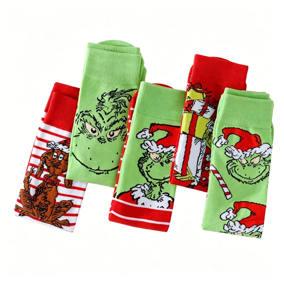 5 Pairs of Novel and Interesting Christmas Cartoon Women's High Socks Breathable Cotton Printed Couple Knitted Gift Socks